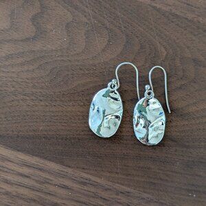 Silver Pounded Look Disc Dangle Earrings